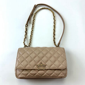 J.Estina Tiara bone quilted gold slider chain shoulder leather bag neutral